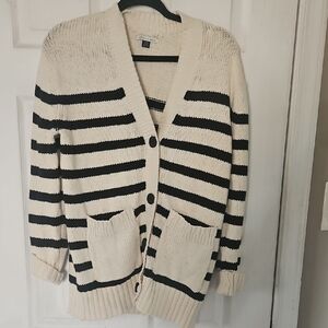 American Eagle Outfitters Cream and Black Striped Cardigan